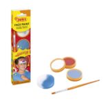 BOÎTE 3 POTS DE 8ML MAQUILLAGE ADVENTURE COULEURS ( blanc, rouge et bleu clair )  + UNE ÉPONGE À MAQUILLAGE ET UN PINCEAU PLAT