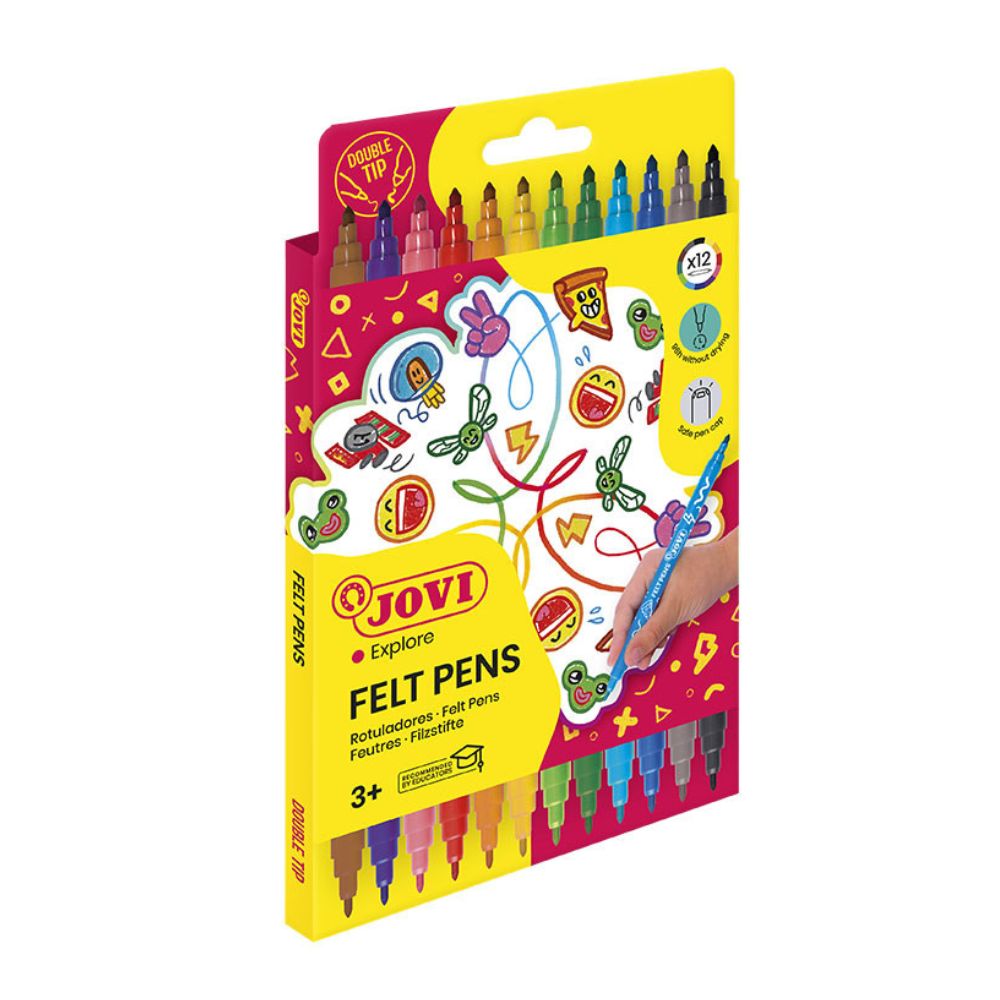 JV214 BOITE DE 12 FEUTRES DOUBLE POINTE. ASSORTIMENT DE COULEURS JV214 BOITE DE 12 FEUTRES DOUBLE POINTE. ASSORTIMENT DE COULEURS – Image 1