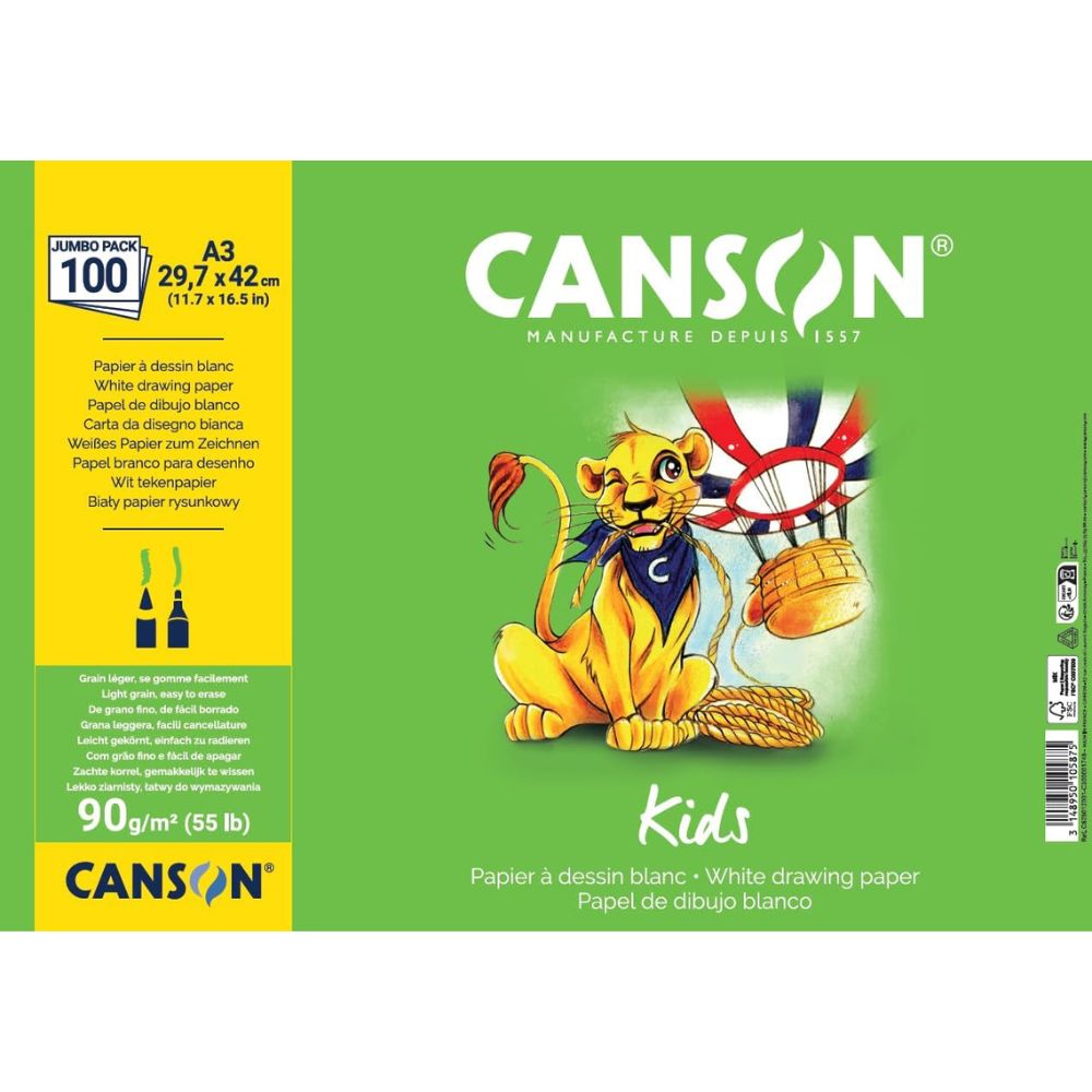 BLOC ENFANT 2 ANS+ 100 FEUILLES PENTURE CANSON® A3 90 Grs