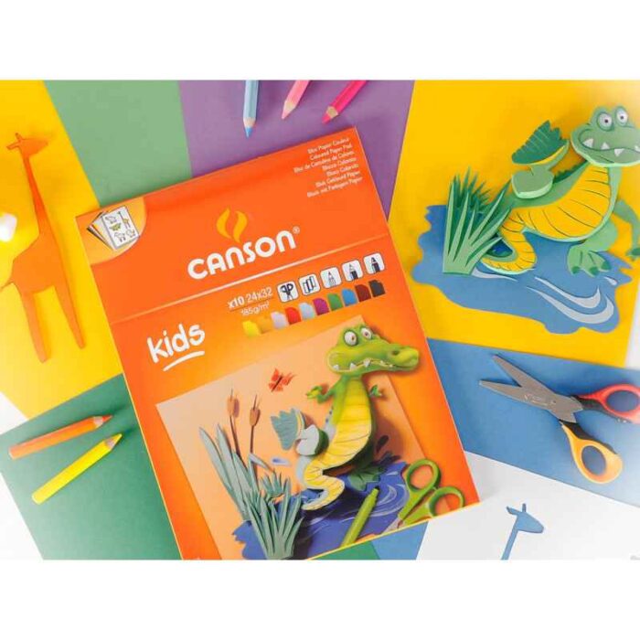 CS78 BLOC ENFANT 2 ANS+ 10 FEUILLES CREATION 10 COULEURS ASSORTIS CANSON 24X32 185GRS – Image 2